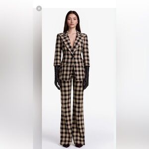 Smythe black and tan checkered SET suit_ size 6 blazer, 4 pants